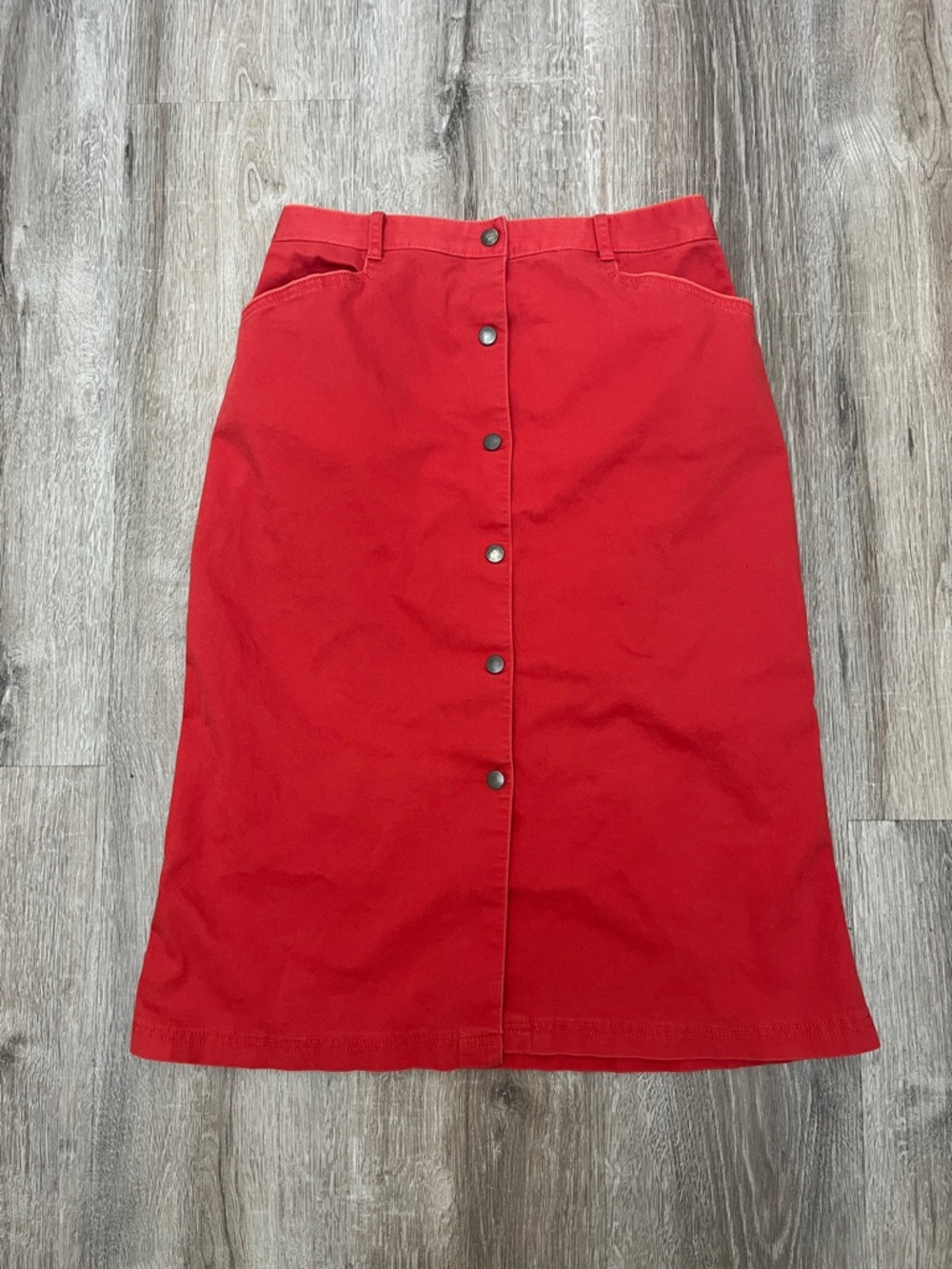 Vintage Button-Front Midi Skirt in Scarlet